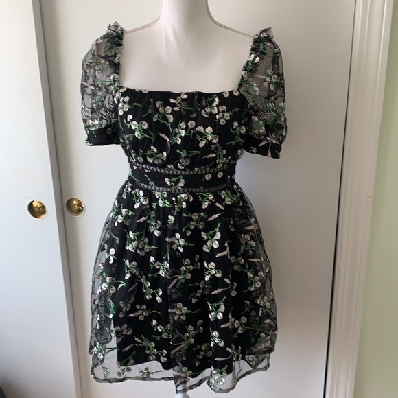 NWT Lulus Radiant Love Black Embroidered Skater Dress S - Picture 5 of 14